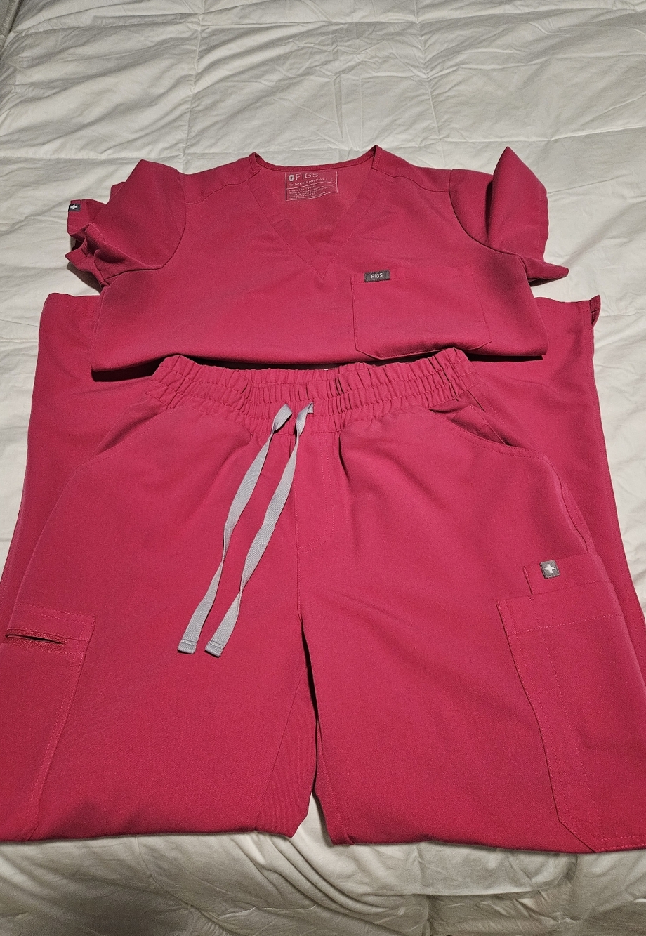 Figs Women's Catarina Scrub Top & Yolo High Rise Scrub Pants in Fuchsia Pink